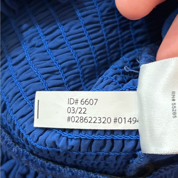 Express Blue Puff Sleeve Peplum Blouse Smocked Ruffle Hem Draped Front Top large - Picture 8 of 13